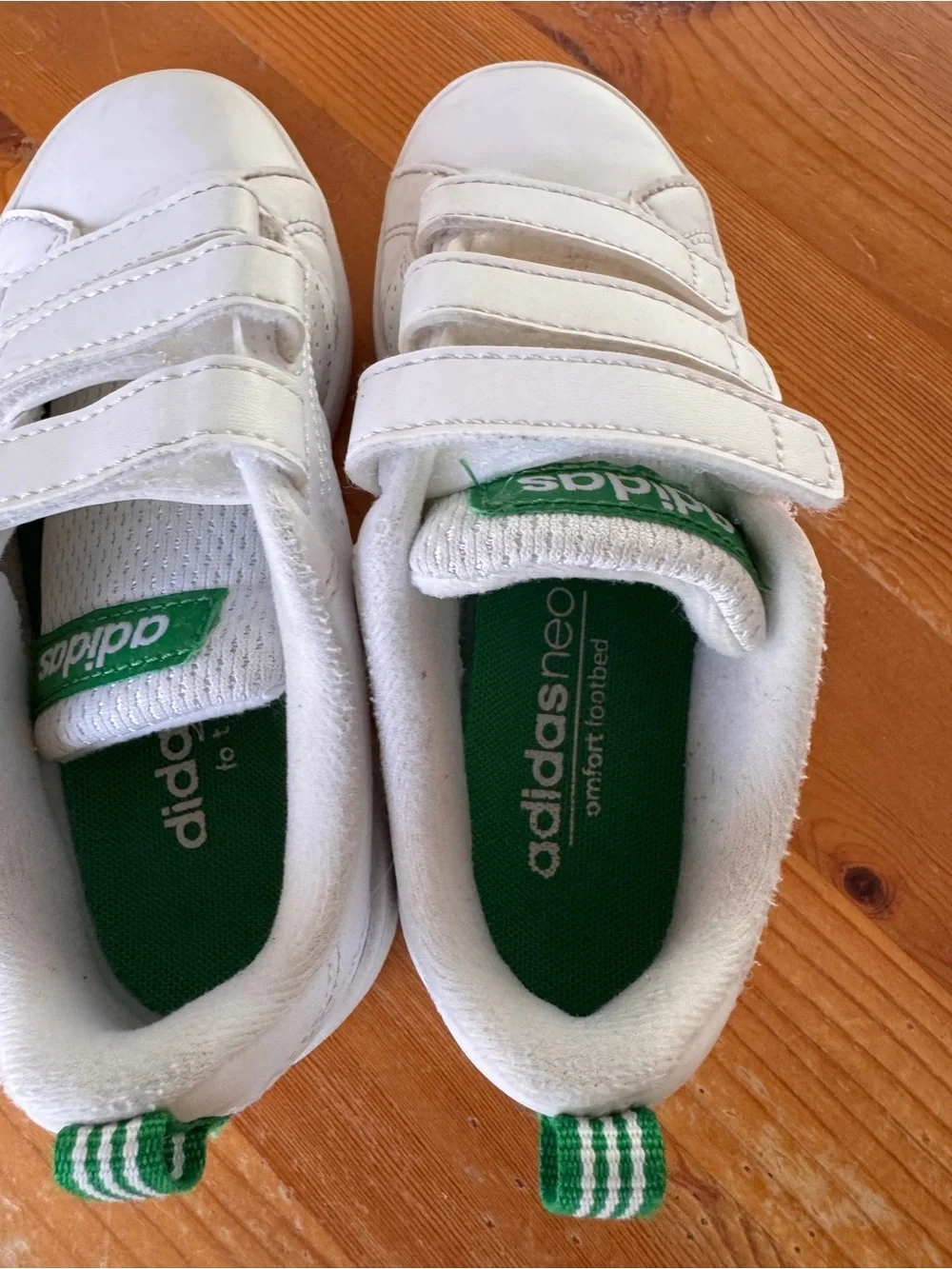 adidas Kids Stan Smith White Sneakers with Green Accents Velcro